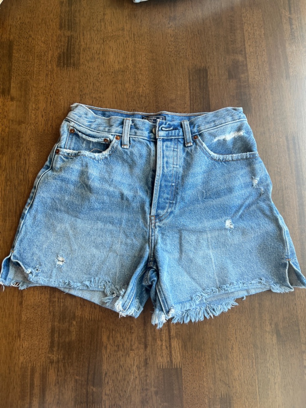 Abercrombie & Fitch Distressed Light Blue Denim Shorts